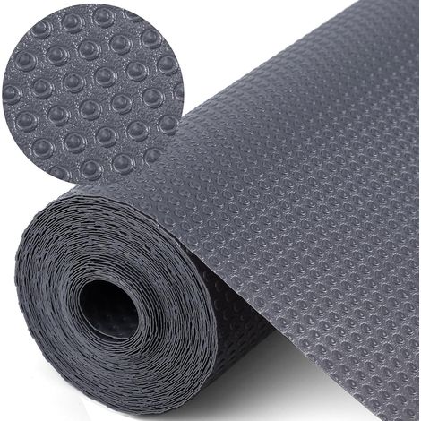 Tapis de tiroir non adhésif 35 x 600 cm, tapis antidérapant pour tiroirs avec 70 pastilles adhésives double face, papier EVA imperméable pour étagères, cuisine, tiroirs, réfrigérateur (gris) (1/5)