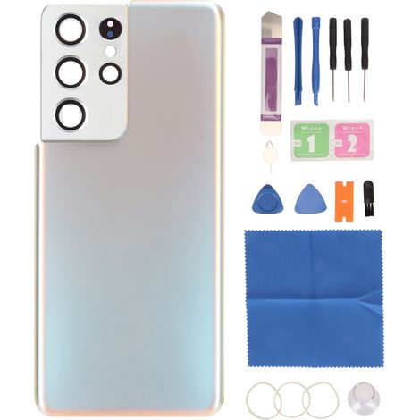Verre Arrière Remplacement avec Cadre Caméra Préinstallé pour Galaxy S21 Ultra 5G Argent (1/5)
