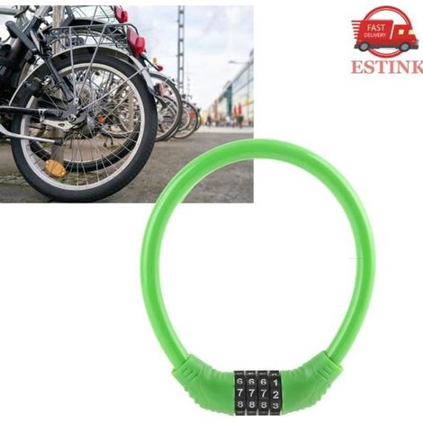 ESTINK Verrous de vélo à 4 chiffres Câble de Verrouillage de Vélo Câble Antivol de Vélo Haute Sécurité à 4 sport accessoires Vert (1/4)