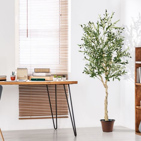 1 Olivier Artificiel 180 cm Arbre Décoratif Intérieur Extérieur 1264 Feuilles avec Pot Ciment Stable (1/5)