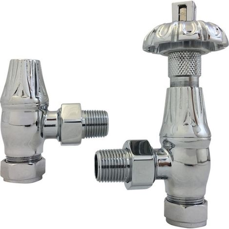 Warmehaus Traditional Antique Style Brass Thermostatic Radiator Valve Lockshield Heated Towel Rail Angled TRV Chrome