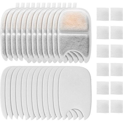 Filtros para Fuente, Juego de 12 Filtros para Fuente de Agua para Gatos y 24 Espumas con Carbón Activo para Fuente de Agua para Gatos de 4L sin Cable Compatible con FEELNEEDY para YPD-C004 (1/5)