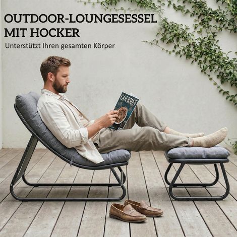 Fauteuil d'extérieur pour terrasse ou balcon avec pouf assorti, coussin épais de 13 cm, pieds anti-dérapants, couleur anthracite (1/4)