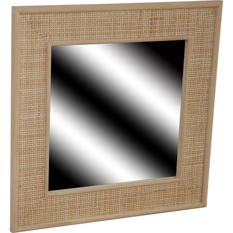 Miroir 60x60 cm en pin et cannage naturel - CHLOE