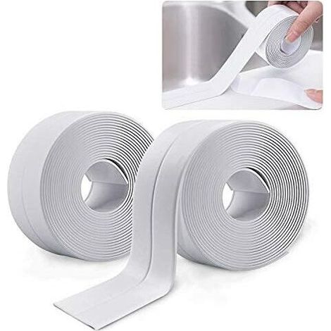 royaluxe -2 Rouleaux Bande Etancheite Autocollante Imperméable, PVC Ruban Adhesif de Scellage Mural,Douche,Toilette,Cuisine,Salle de Bains (Blanc) (1/5)