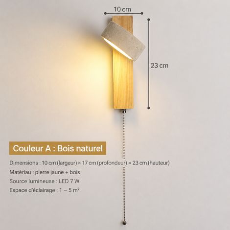 Applique murale LED wabi-sabi travertin jaune 35 couleur bois avec interrupteur à tirette 35 réf 1712 32 × 25 × 21 cm 2 g – Livraison gratuite
