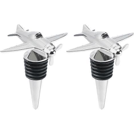 Set mit 2 flugzeugförmigen Rotweinflaschenverschlüssen, Champagnerflaschenverschlüsse aus Metall für Bars – 7,10 x 6,00 x 5,00 cm – Silber (1/4)