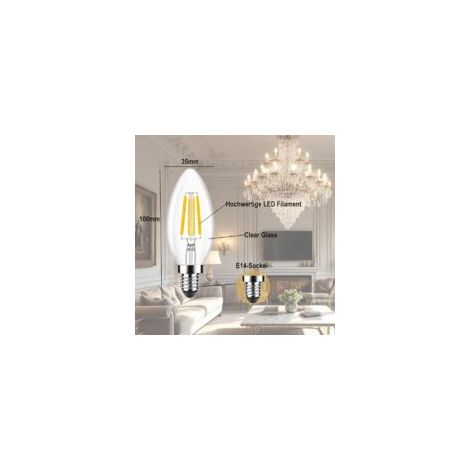 Set mit 4 klassischen E14-LED-Lampen, entspricht 4 W, Kerzenform, warmweißes Licht (2700 K), Wechselstrom 220–240 V [Energieklasse A] – Crezuo (1/3)