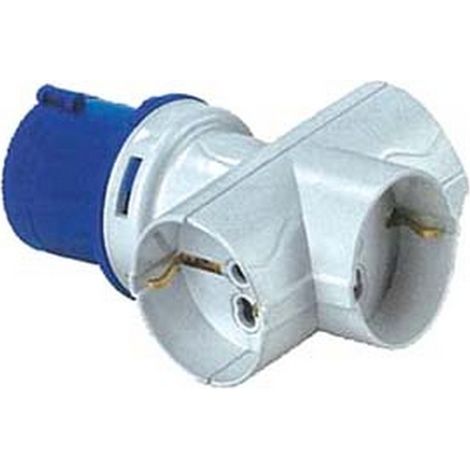 1PZ ADATTATORE INDUSTRIALE CON SPINA CEE E TRE PRESE SCHUKO 10/16A BIP IP20 - 16A COLORE BLU