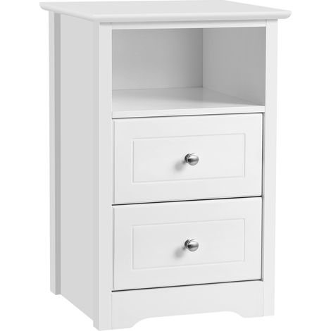 Yaheetech – Table de chevet en MDF blanc – 40 cm L x 35 cm l x 60 cm H – 2 tiroirs et 1 compartiment – Rangement pratique pour chambre et salon