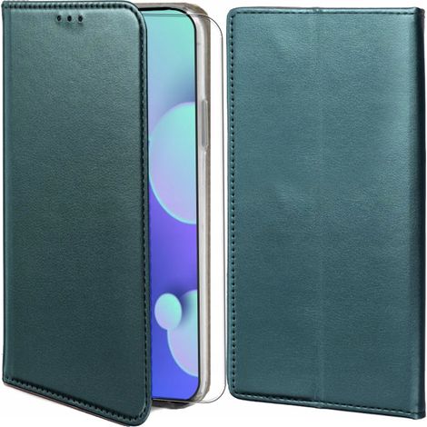 Étui à rabat pour Samsung a50 Vert + Verre 9H