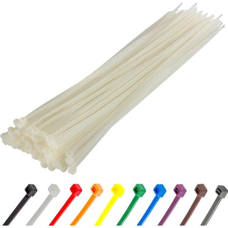 lot de 100 collier de serrage, nylon résistant uv, 300 mm x 4,8 mm blanc, mécanisme autobloquant, bricolage jardinage (1/5)