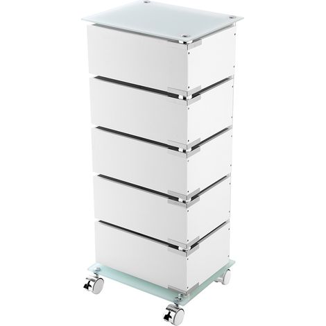Carrello bagno trasportabile con 5 cassetti girevoli in acciaio e vetro (1/6)