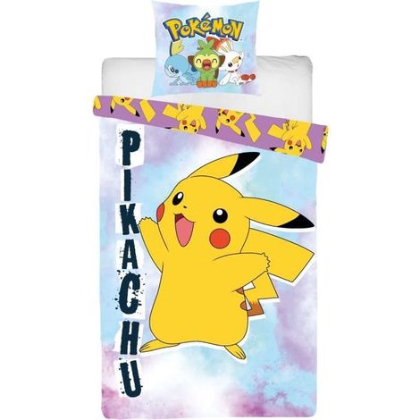 Juego de cama reversible - POKEMON - Pikachu - Microfibra - 1 funda nórdica 140 x 200 cm + 1 funda de almohada 63 x 63 cm