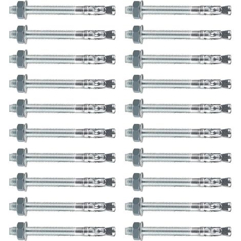 Ancrages à Vis pour Charges Lourdes Galvanisés M10x110mm, 20 Pièces, Chevilles à Ancrage, Boulons d'Ancrage, Vis d'Ancrage en Acier pour Rampes, Fixation de Panneaux, Structures en Bois Béton (1/5)