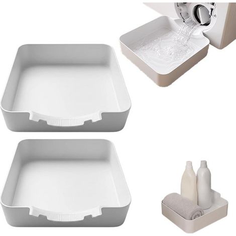 Lot de 2 bacs de récupération d'eau pour lave-linge à chargement frontal. 17,8 × 17,8 cm. Blanc. Peut également servir de bac de rangement dans la salle de bain ou la buanderie. (1/5)