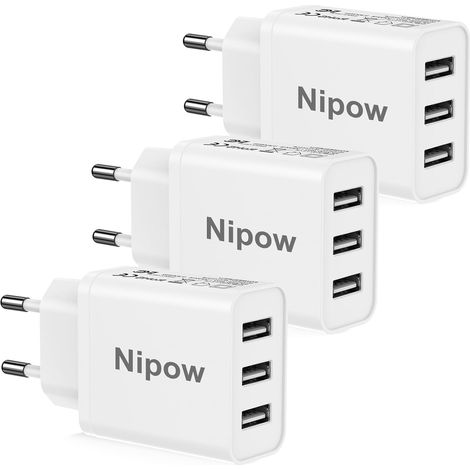 Chargeur USB Multiple lot de 3, 3 Ports Multiprise USB Prise Murale Multiple Chargeur Rapide 15W, Adaptateur Bloc Secteur USBA Charge Rapide pour 15 14 13 12,iPad (1/5)