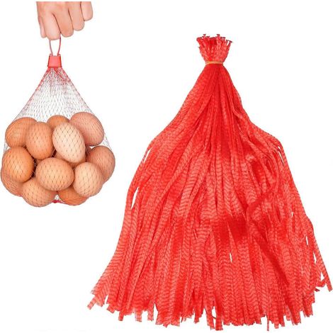 Sacs en filet rouges réutilisables [Lot de 100] - Filet à pommes de terre de 55 cm avec fermeture à boucle - Sacs à légumes réutilisables pour fruits et légumes frais, courses (1/5)