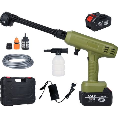 Pistolet à eau électrique nettoyeur haute pression sans fil 2 pièces batterie 21 V 3000 mAh avec buse 6 en 1 pour voitures, mur, route, clôture, lavage de cour, fleurs (1/5)