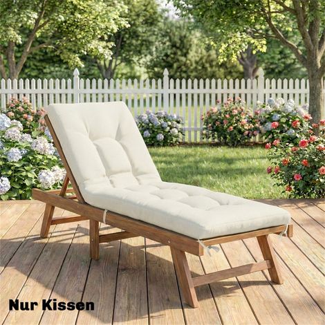 Grand Coussin pour Bain de Soleil - 198x65x13 cm - Matelas Chaise Longue Palette Déperlant Anti-UV avec Attaches - Beige (1/5)