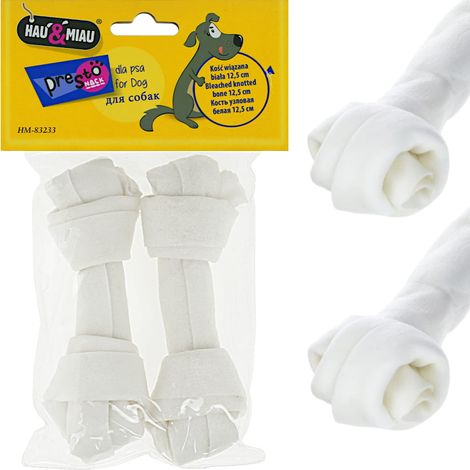 Osso naturale annodato, prelibatezza, masticabile per cani, Woof & Meow, 12,5 cm, 2 pezzi.