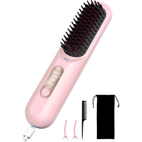 (Violet) Lisseur à cheveux portable avec ions négatifs et 3 réglages de température, chargement USB. (1/5)