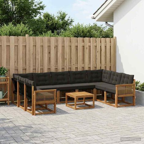vidaXL Outdoor-Sofagarnitur mit Kissen 10 pcs Natürlich und Schwarz (1/5)