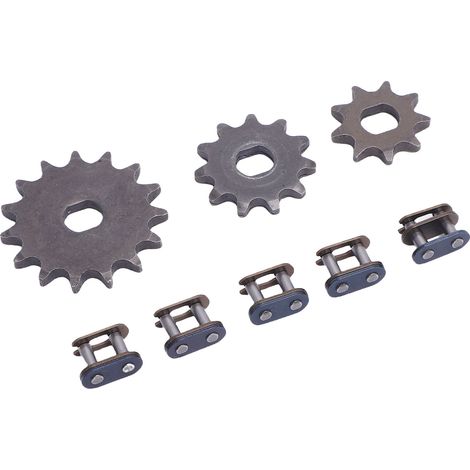 Lot de 3 pignons en acier haute résistance 9T, 11T et 15T et maillons de chaîne pour chaînes T8F (1/5)