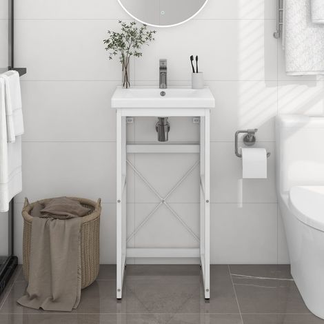 vidaXL Bathroom Washbasin Frame White 40x38x83 cm Iron (1/5)