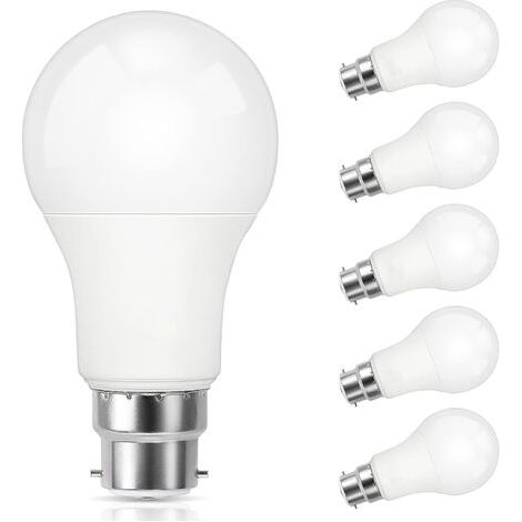 BUNTHAUS Ampoule LED B22, 9W lampe baïonnette équivalent 60W halogène, Blanc froid 5000K, 800LM, CRI 90, Non-dimmable, Ampoule LED standard baïonnette B22 pour l’éclairage domestique, 6 Pièces (1/5)
