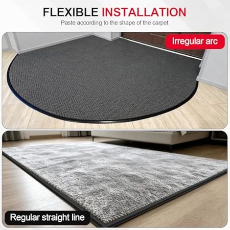 Barre de seuil de moquette autocollante de 8 mètres, barre de moquette en PVC, profilé de transition autocollant pour moquette et sol, idéale pour la décoration des bordures, noire (1/3)