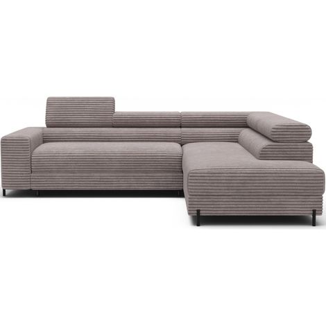 Canapé d'angle COLESIA convertible 5 places blanc crème velours côtelé – droit – 274x200cm (1/5)
