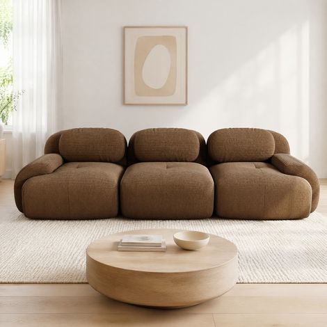 Canapé 3 places modulable en velours côtelé Marron– Haute élasticité– Accoudoirs galbés – Base antidérapante – Longueur 298cm – Pour salon et chambre (1/5)