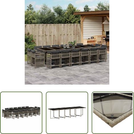 vidaXL Gartensessel -  17-tlg. Garten-Essgruppe mit Kissen Grau Poly Rattan (1/5)