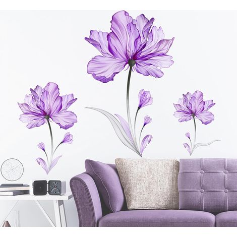 CSPARKV Purple Flowers Wall Sticker Plant Flowers Wall Decal Removable Wall Art Sticker for Living Room Hallway Bedroom Offices Bathroom Wall Decor (1/5)