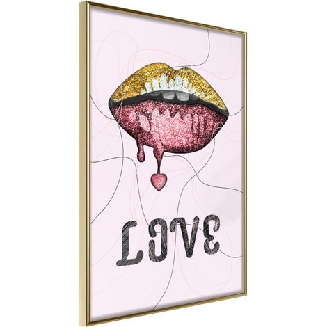 Affiche Murale Encadrée "Lip Gloss and Love" 40 x 60 cm Or (1/2)
