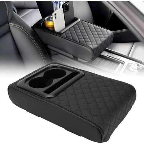 Protection d'accoudoir de voiture, en cuir synthétique, avec porte-gobelet, accoudoir universel, pour voitures, SUV et camions, bande élastique, noyau en coton éponge épais (1/5)