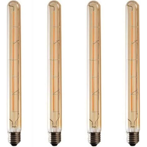 Lot de 4 Ampoules T300 Long Tube, Filament LED Edison, 6W Culot E27 Blanc Chaud, Verre Ambré Pour Décorative Ampoule, AC 220-240V (1/5)