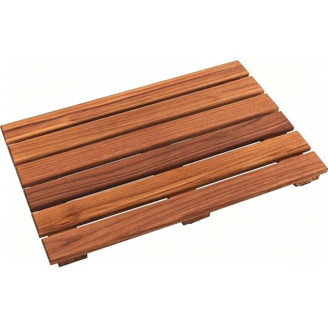 Tapis de Douche en Teck, Tapis de Bain Antidérapant, Tapis en Bois pour Baignoire, 50,8 x 33 cm (1/5)