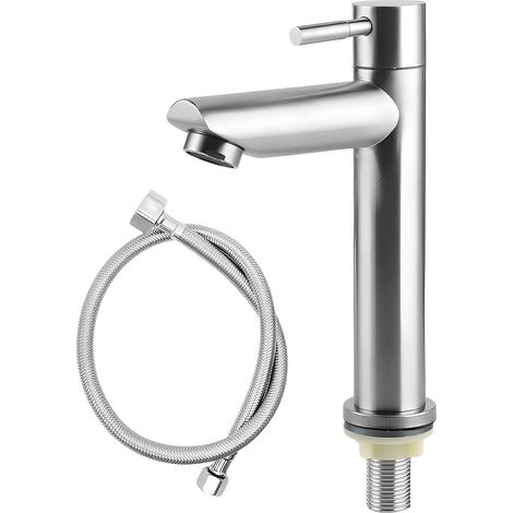 Stainless Steel Cold Water Hand Wash Basin Mixer Tap with 1 Metre Hose, Bathroom Sink Taps, Kitchen Sink Faucet for Kitchens, Hotels and Bathrooms (1/5)