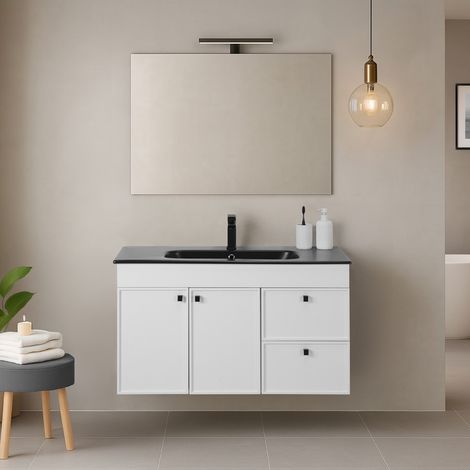Mobile bagno sospeso 100cm bianco opaco con specchio e lavabo Craft (1/5)
