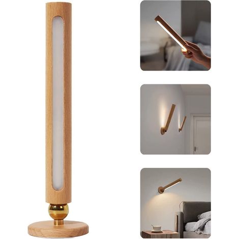 Applique Murale Led En Bois Rotative A 360 degres Magnetique Applique Murale Rechargeable A Gradation Detachable Et Continue, La Lampe De Nuit Usb Convient A La Chambre A Coucher (1/5)
