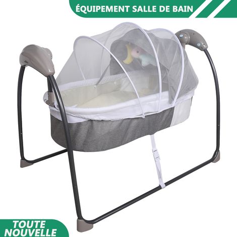 WAOBDLA Lit de bébé portable gris lit électrique secouant avec télécommande pour 0-12 mois bébé (1/5)