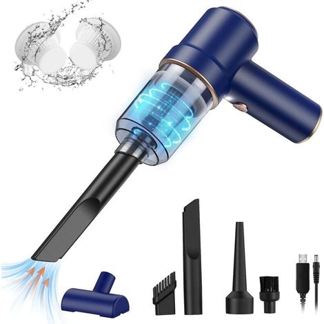 Crezuo 3-in-1 Akku-Autostaubsauger, tragbarer Mini-Tischstaubsauger, Dunkelblau, USB-Schnellladefunktion