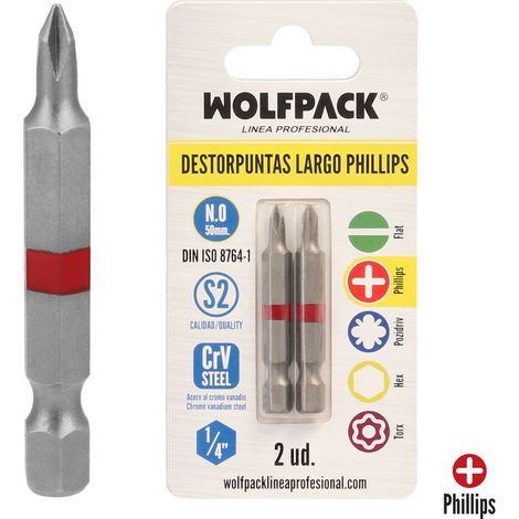 Cacciaviti Phillips lunghi n. 0 (2 pezzi) S2 in acciaio al cromo vanadio (1/5)