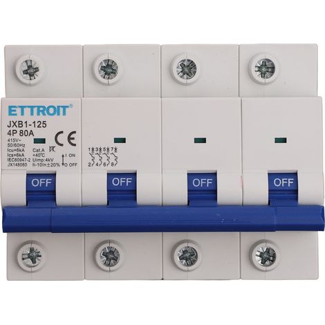 ETTROIT JX148060 INTERRUTTORE MAGNETOTERMICO 4P 80A 380V AC 6KA 4 MODULI GUIDA DIN