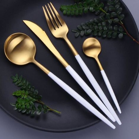 Services de table,Couverts en acier inoxydable 18-10,service de table,fourchettes,couteaux,cuillères,baguettes,- Type black 4pcs (1/4)