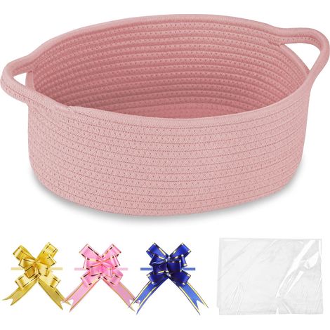 Cesta tejida con asas, 30,5 x 20,3 x 12,7 cm, rosa empolvado, para guardar juguetes o regalos. (1/4)