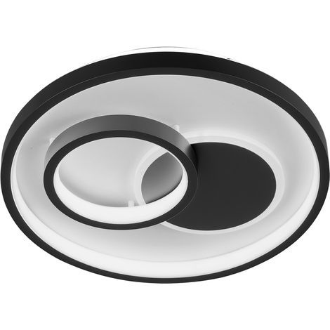 Plafonnier LED rond 30 cm, lampe de plafond design anneau, 30W 3000 lm, 3 températures, fonction mémoire, salon chambre cuisine couloir, noir (1/5)