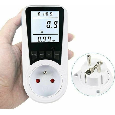Wattmeter Plug, AC 230V Energy Meter, Energy Consumption Meter, Electricity Usage Monitor Plug with LCD Screen, French Plug (1/5)